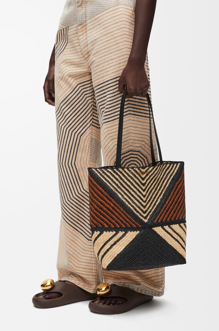LOEWE Bolso Puzzle Fold Tote en rafia Natural/Dorado Miel