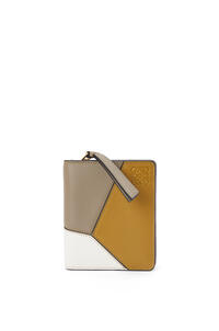 LOEWE Puzzle compact zip wallet in classic calfskin Ochre/Laurel Green