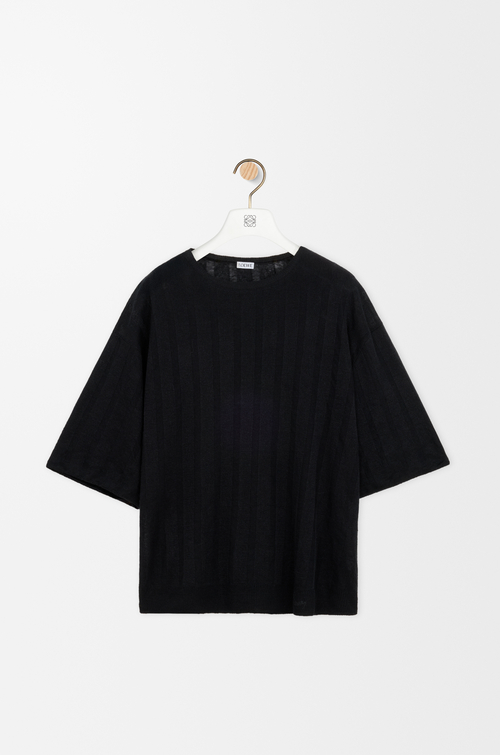 LOEWE Top de manga corta en lino Negro