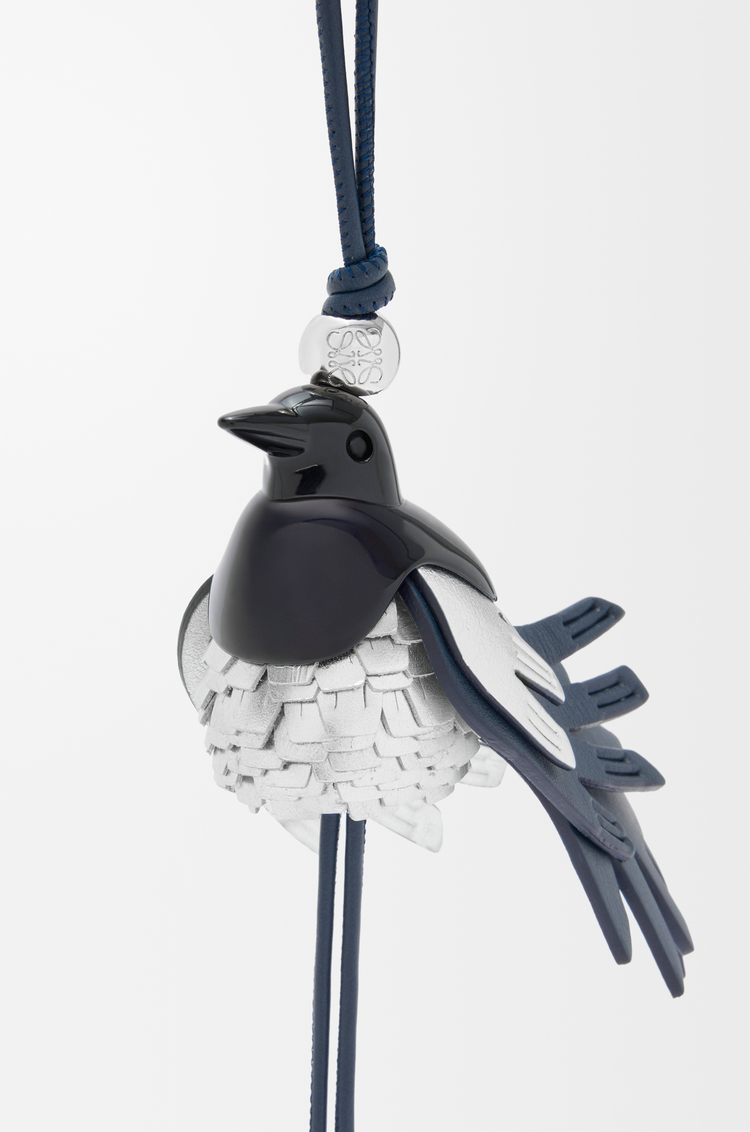 LOEWE Magpie charm in classic calfskin Black/Silver