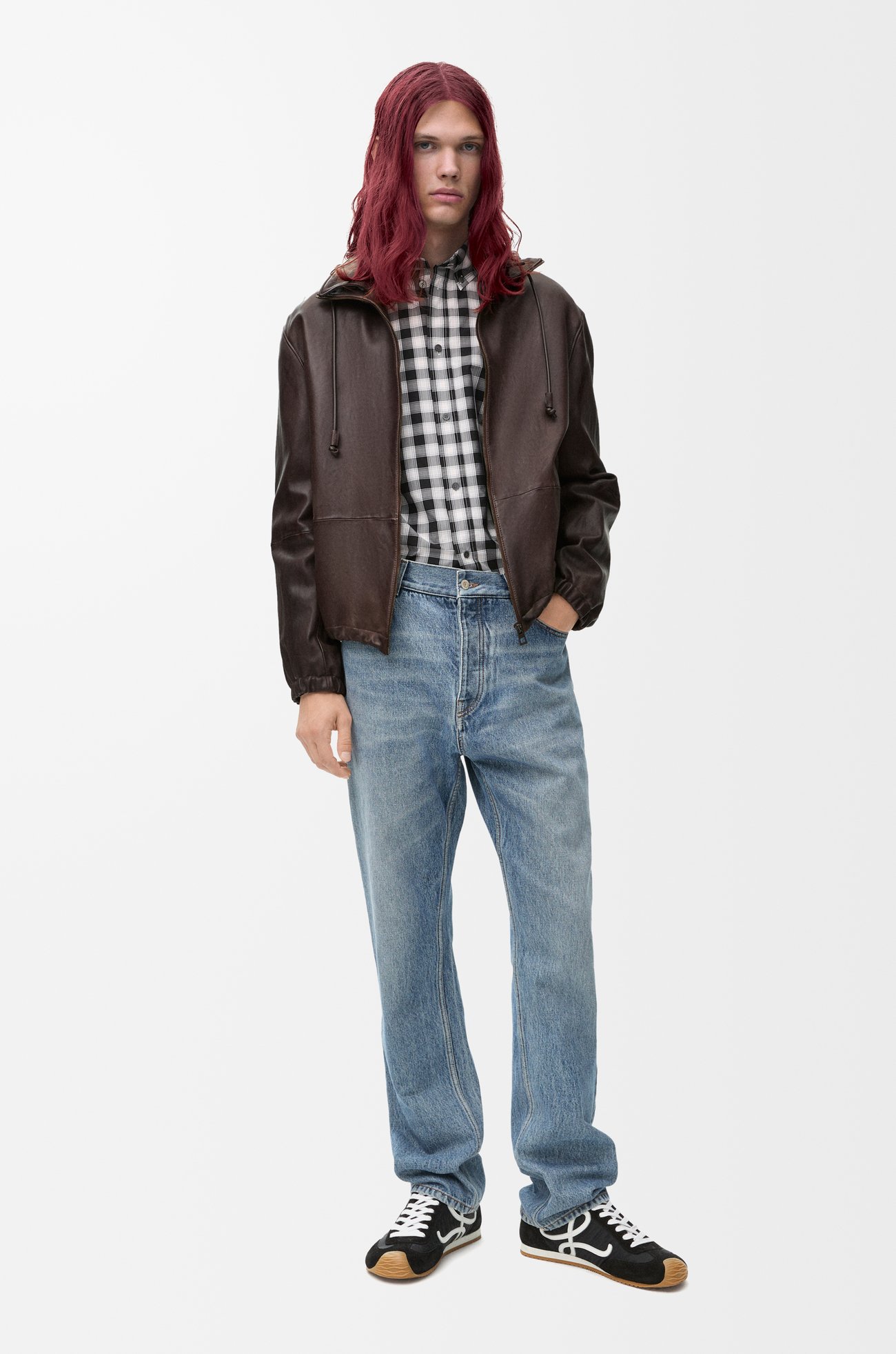 LOEWE Hooded jacket in nappa lambskin Dark Brown