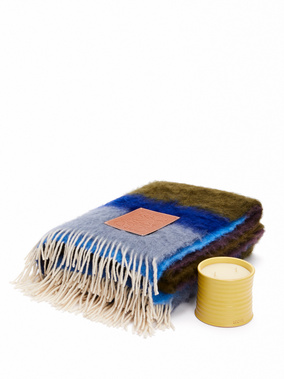 LOEWE 馬海毛和羊毛混紡毛毯和中號金銀花蠟燭 