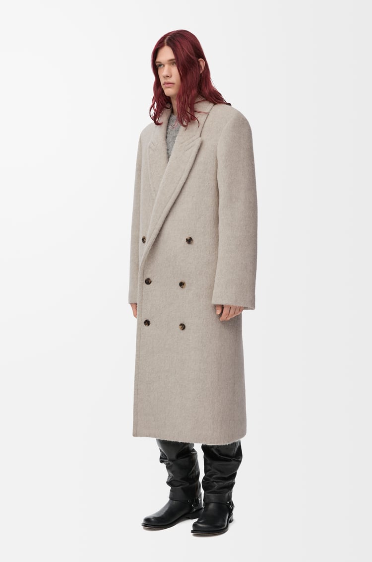 LOEWE Double-breasted coat in lama and wool Light Beige/Taupe