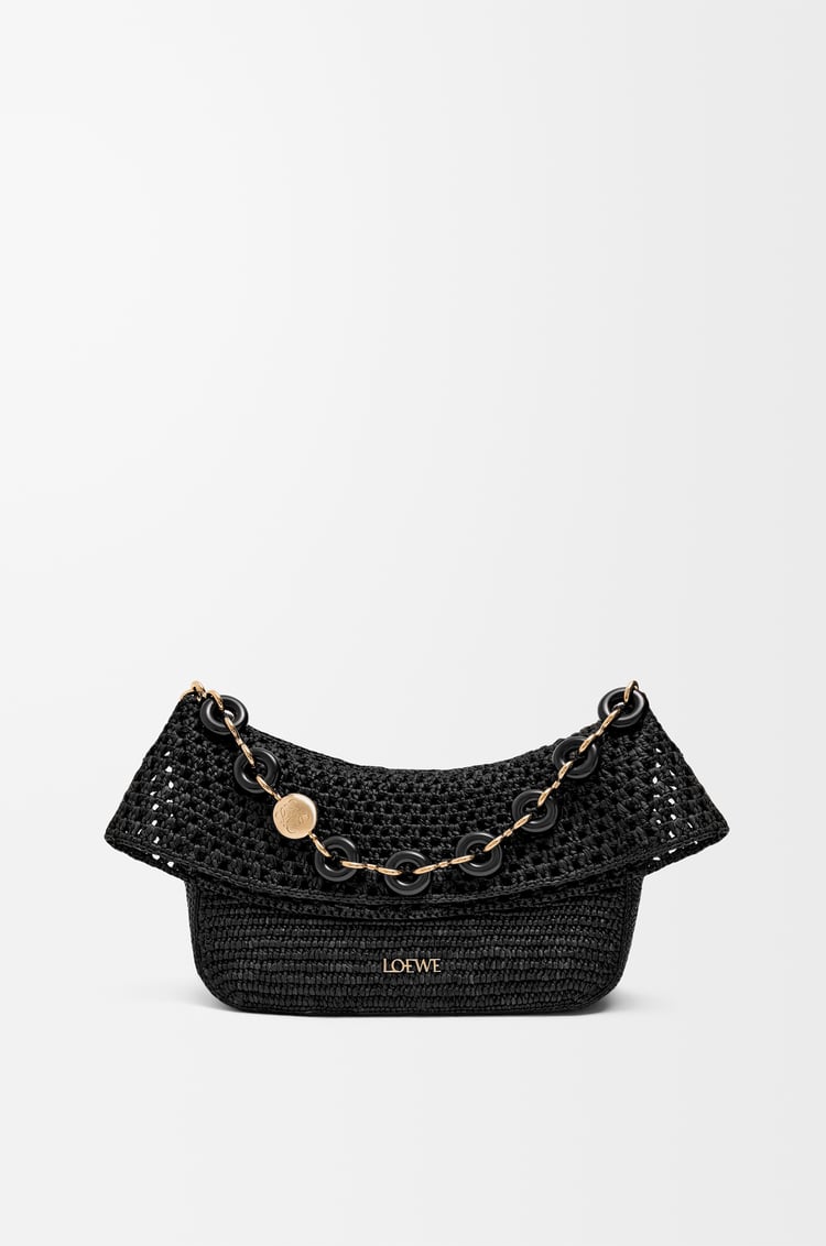 LOEWE Medium Ola bag in raffia and calfskin Black