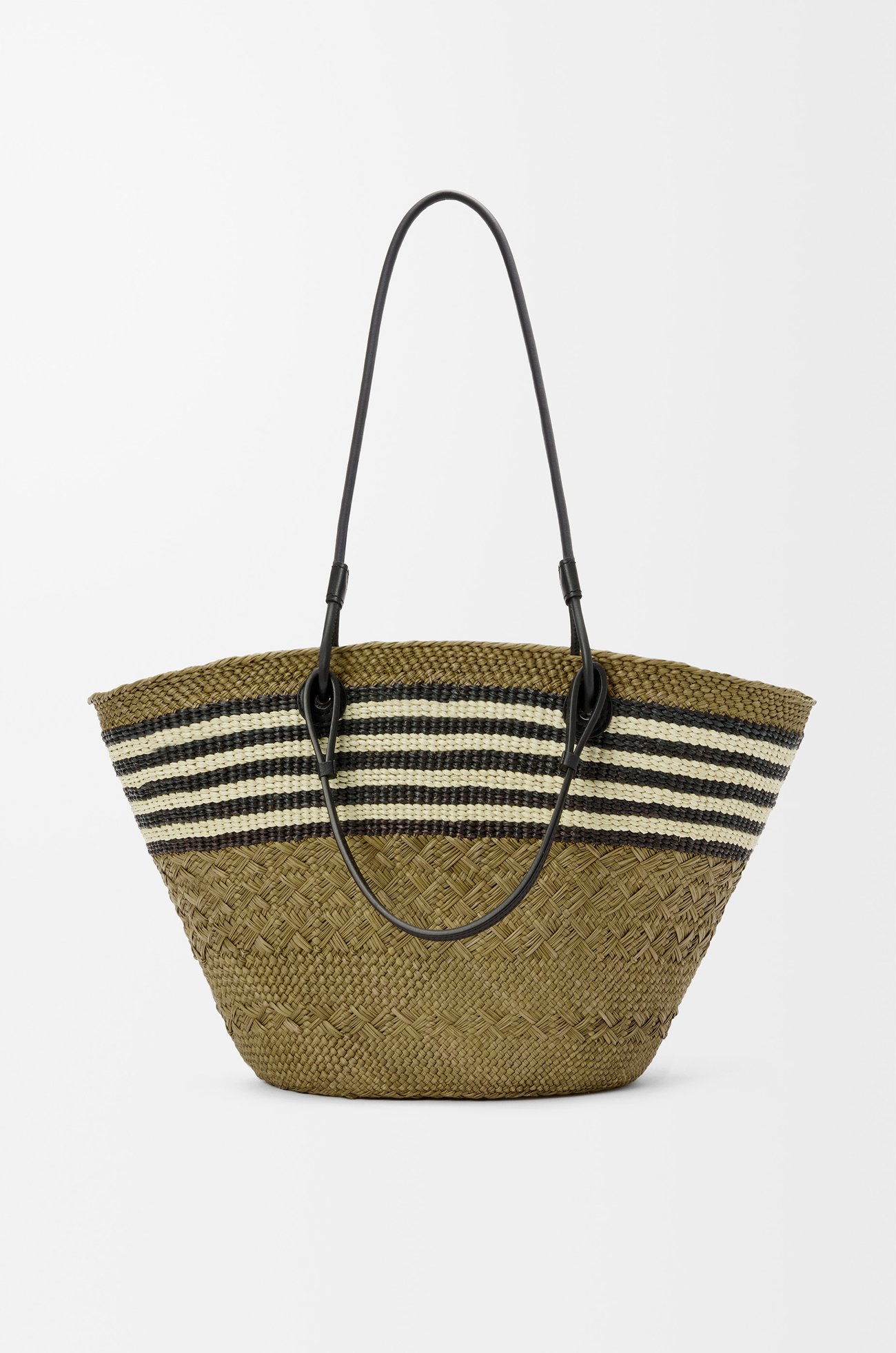 LOEWE Medium Anagram basket in iraca palm and calfskin Dark Khaki/Black