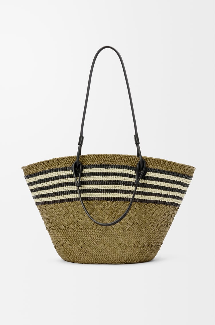 LOEWE Medium Anagram basket in iraca palm and calfskin Dark Khaki/Black