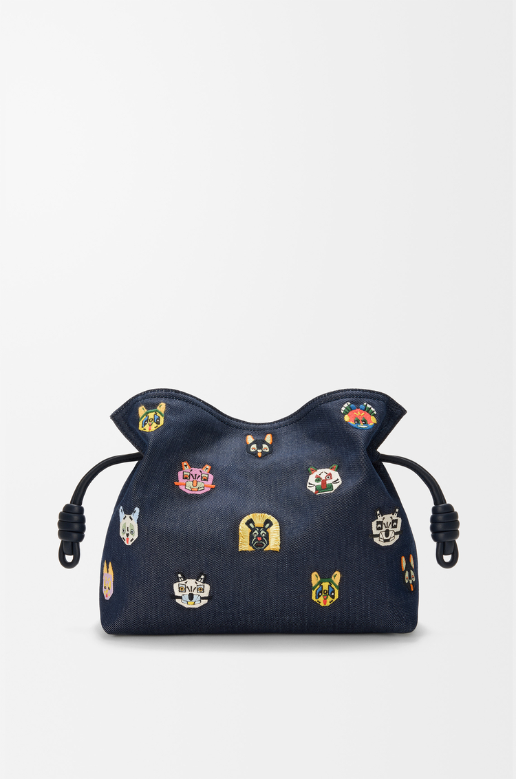LOEWE キャッツ フラメンコクラッチ ミディアム（エンブロイダリーデニム） ブルー