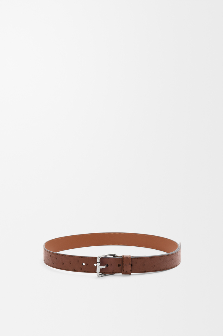 LOEWE Roller Curve belt in ostrich Tobacco/Vintage Palladium