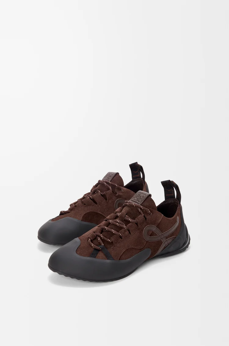 LOEWE Sneaker Grip in pelle di vitello scamosciata Dark Brown/Dark Brown