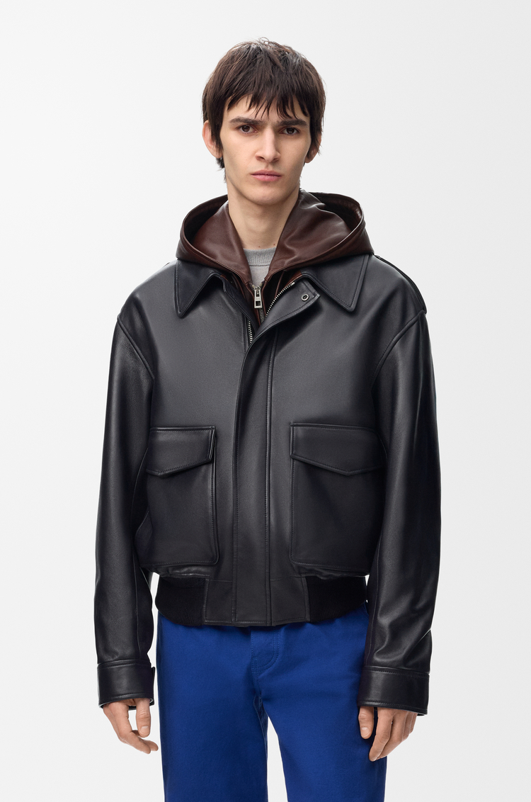 LOEWE 纳帕羊皮革连帽夹克 海军蓝