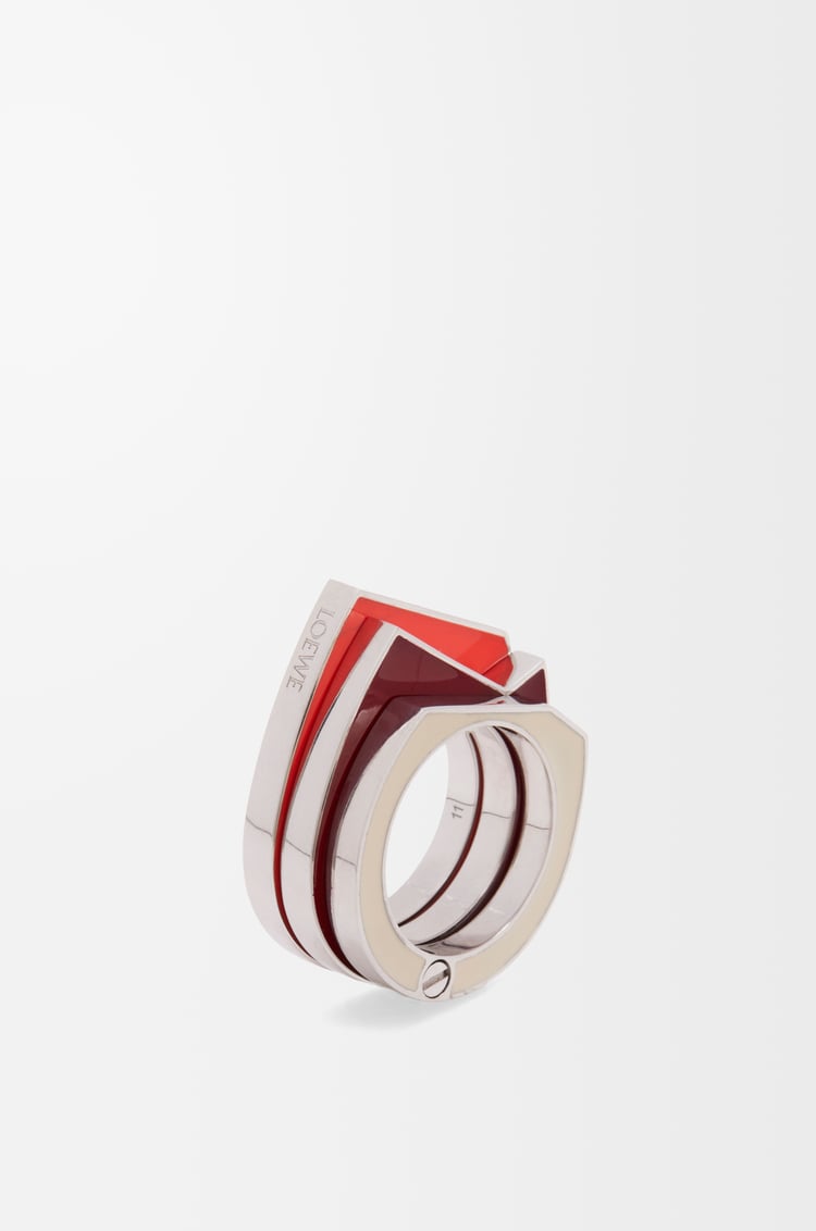 LOEWE Stacked pivot ring in sterling silver and enamel Silver/Burgundy/Ivory