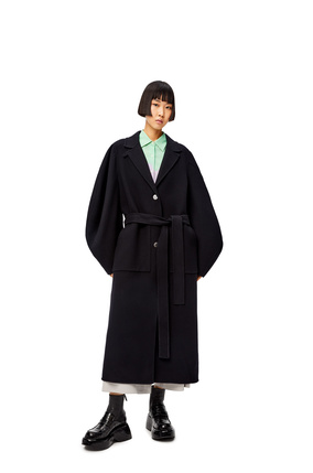 LOEWE Circular sleeve belted coat in wool and cashmere Black plp_rd