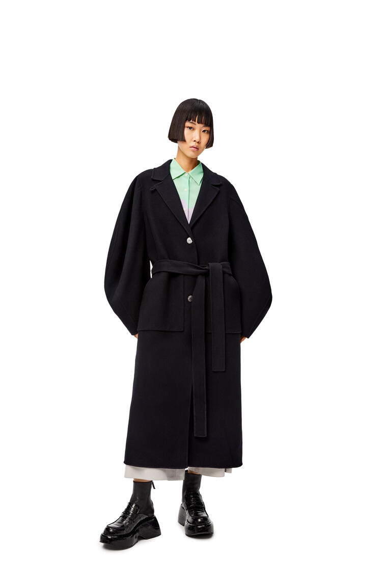 LOEWE Circular sleeve belted coat in wool and cashmere Black