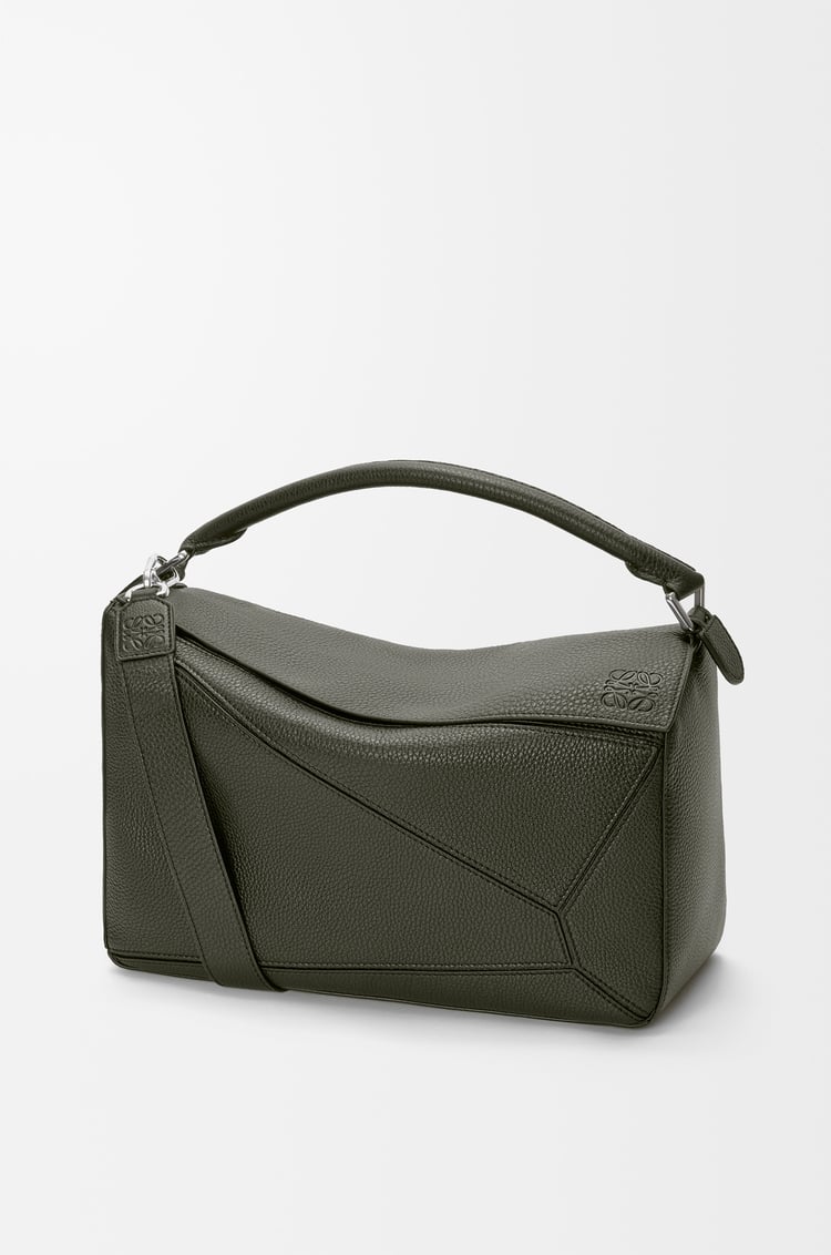 LOEWE Large Puzzle bag in supple grained calfskin Dark Khaki