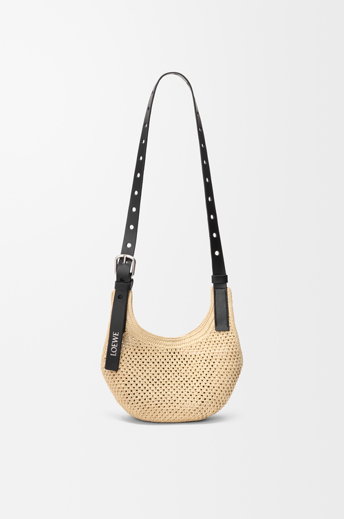LOEWE Mini Punch Hole hobo in raffia and calfskin Natural/Black