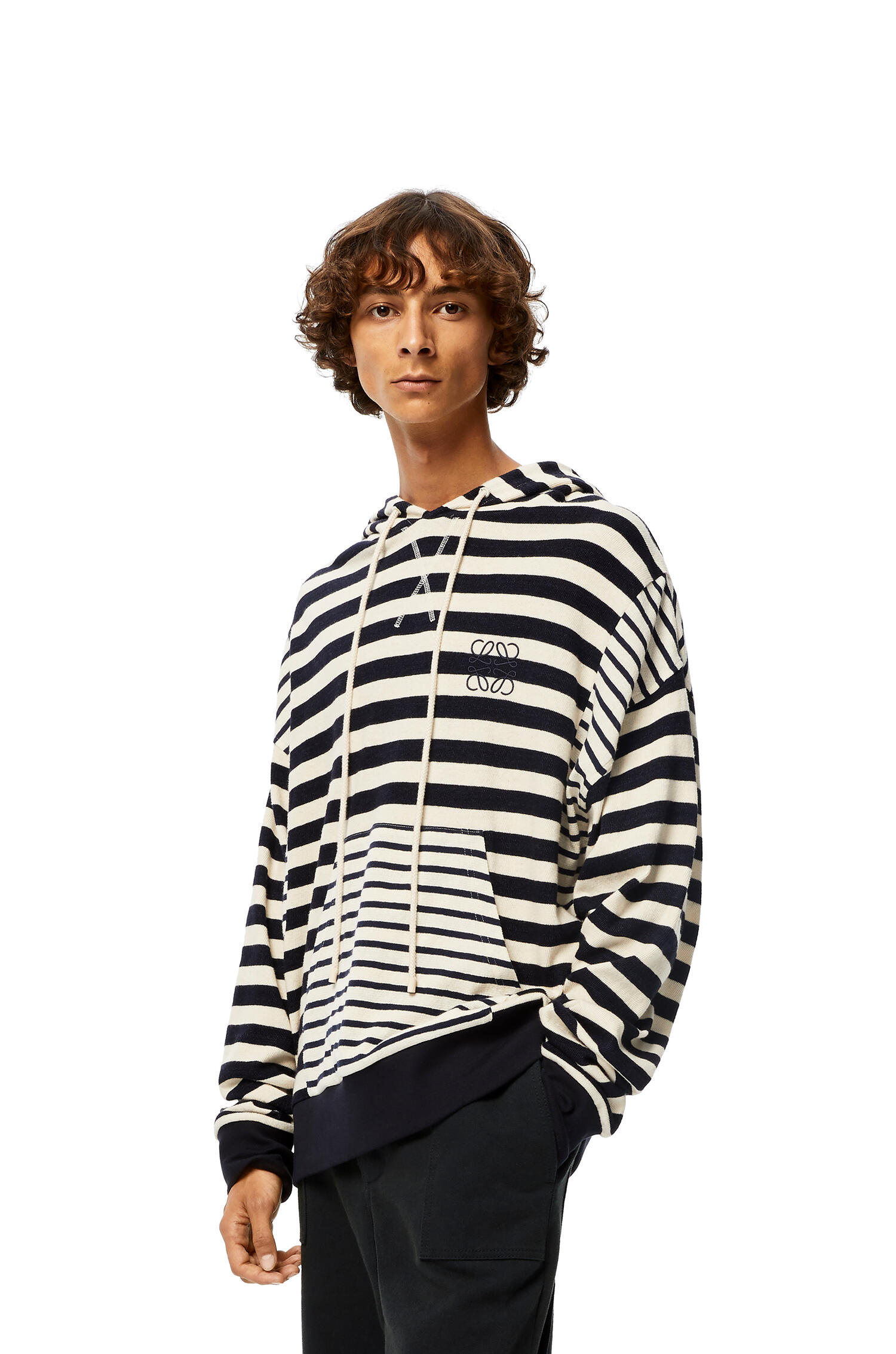Hoodie in striped cotton Ecru/Navy Blue - LOEWE