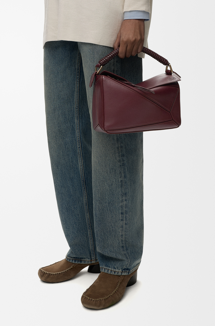 LOEWE パズルバッグ スモール（スムースカーフ&ナパラム） ダークバーガンディ