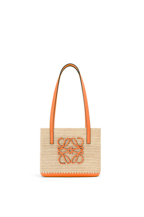 LOEWE Mini Square Basket bag in raffia and calfskin Natural/Orange