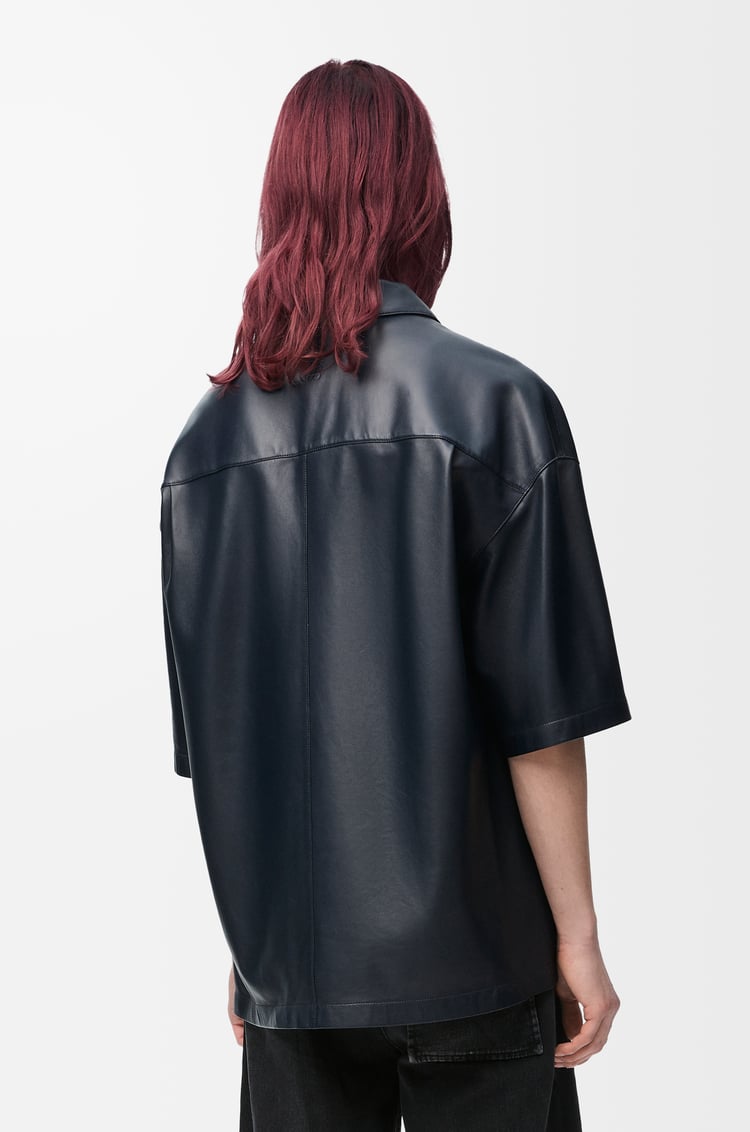 LOEWE Camisa de manga corta en piel napa de cordero Azul Marino Oscuro