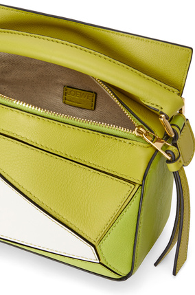LOEWE Mini Puzzle bag in classic calfskin Lime Yellow/White plp_rd