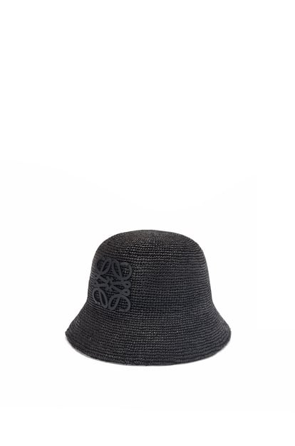 LOEWE Sombrero de pescador en rafia y piel de ternera Negro plp_rd
