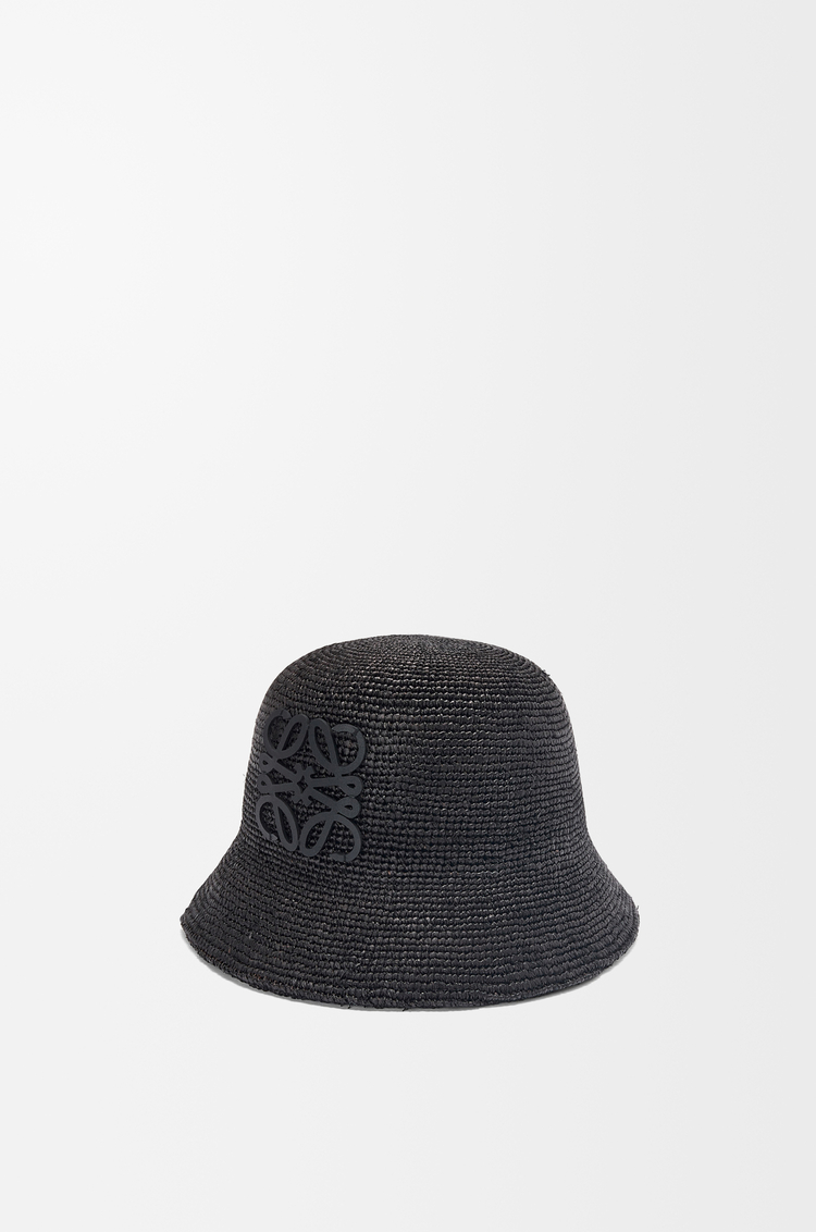 Bucket hat in raffia and calfskin Black - LOEWE