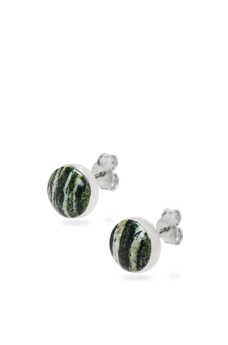 LOEWE Anagram Pebble stud earrings in sterling silver and zebra jasper 銀色/綠色
