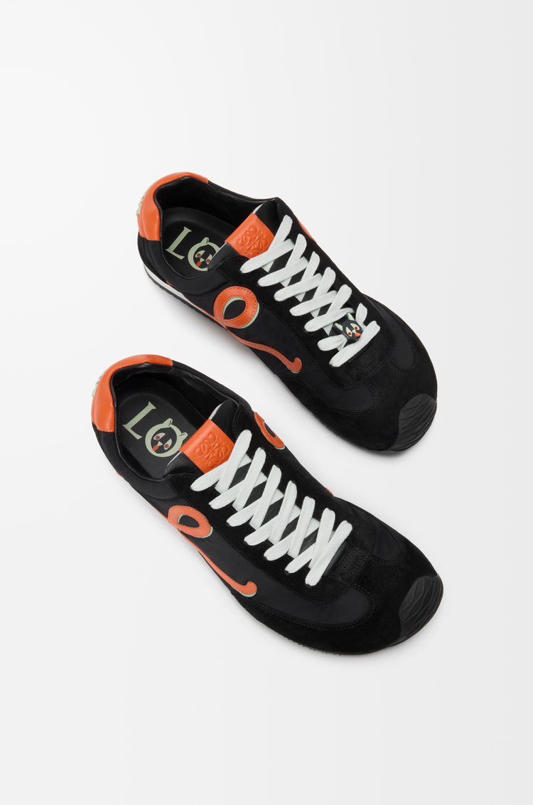 LOEWE Ballet Runner 2.0 en nailon y piel de becerro Negro/Naranja/Verde Pálido