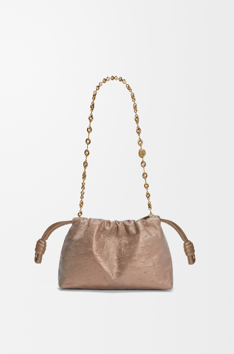 LOEWE 迷你珍珠光澤鴕鳥皮 Flamenco Purse 包款 象牙白