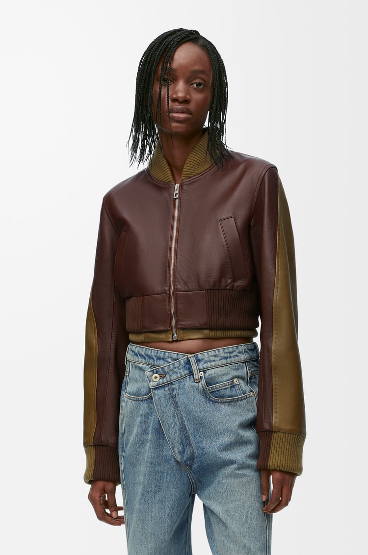 LOEWE Chaqueta bomber en piel napa de cordero Chocolate Negro