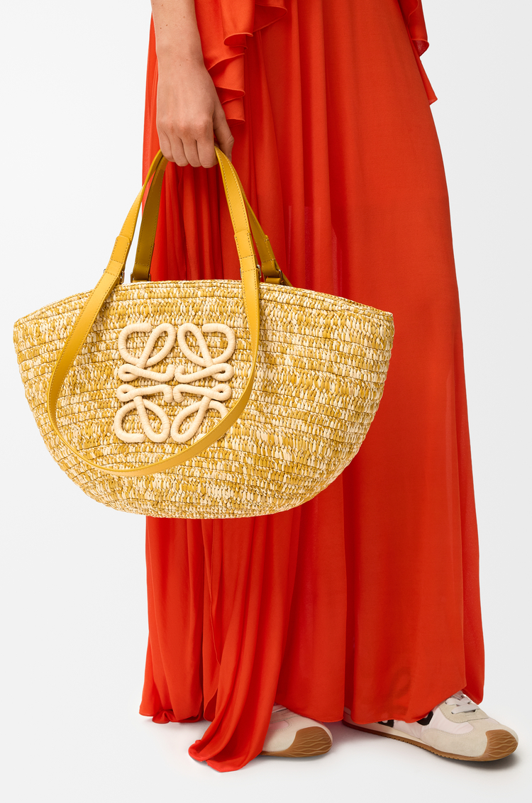 LOEWE Medium Eclipse basket in raffia and calfskin Mustard