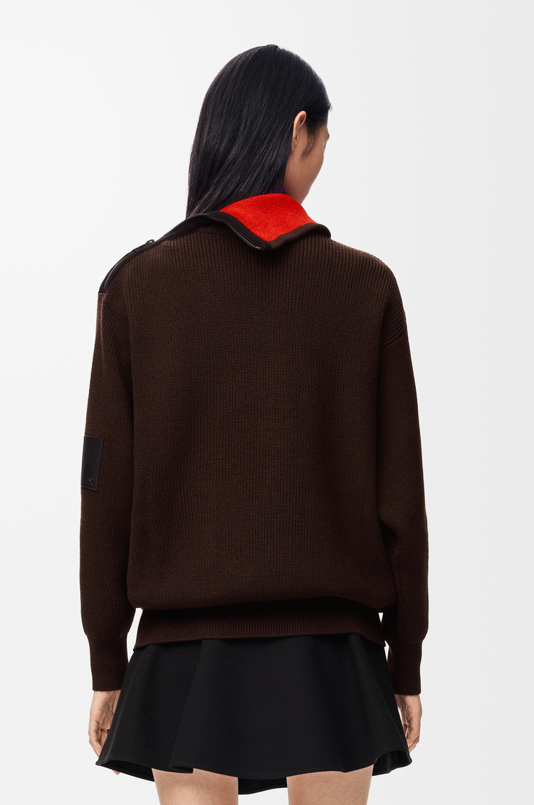 LOEWE Jersey con cremallera en lana Marrón