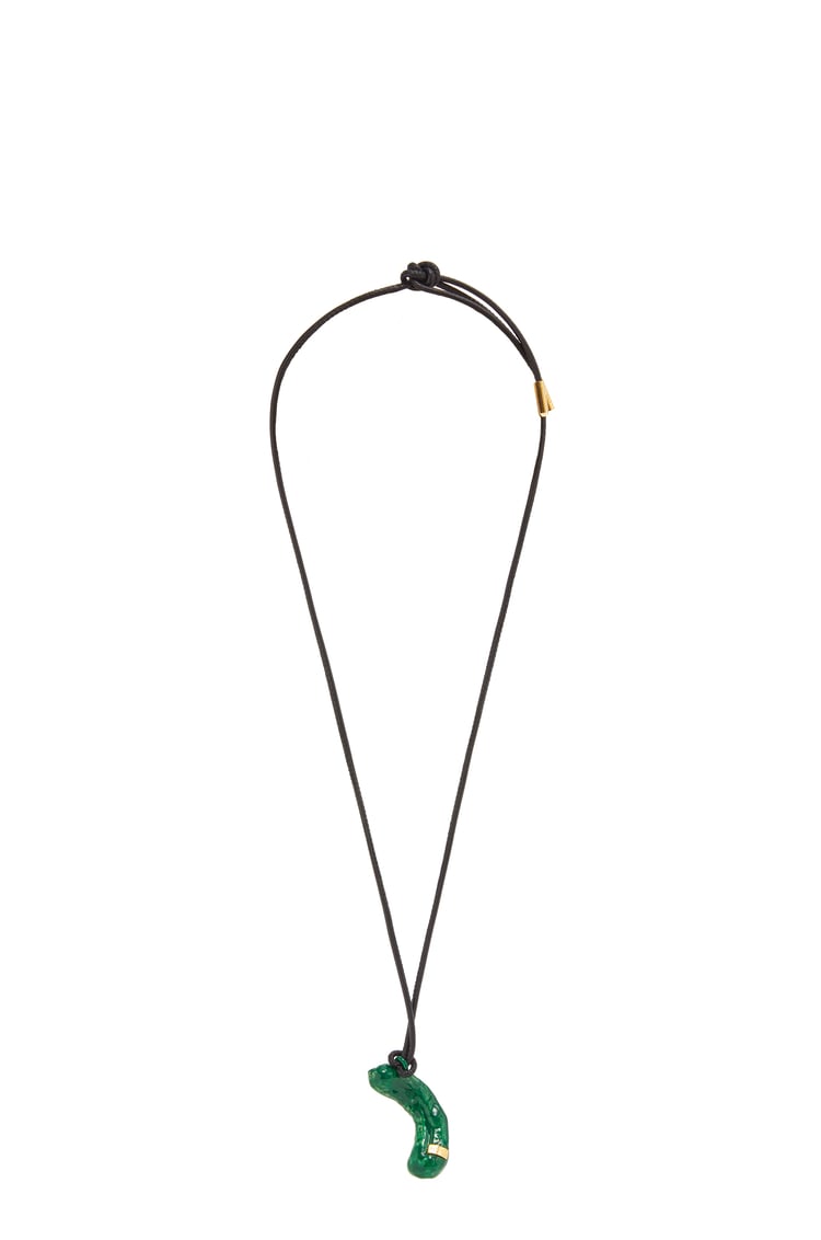 LOEWE Cornichon pendant in brass and enamel Green Aloe