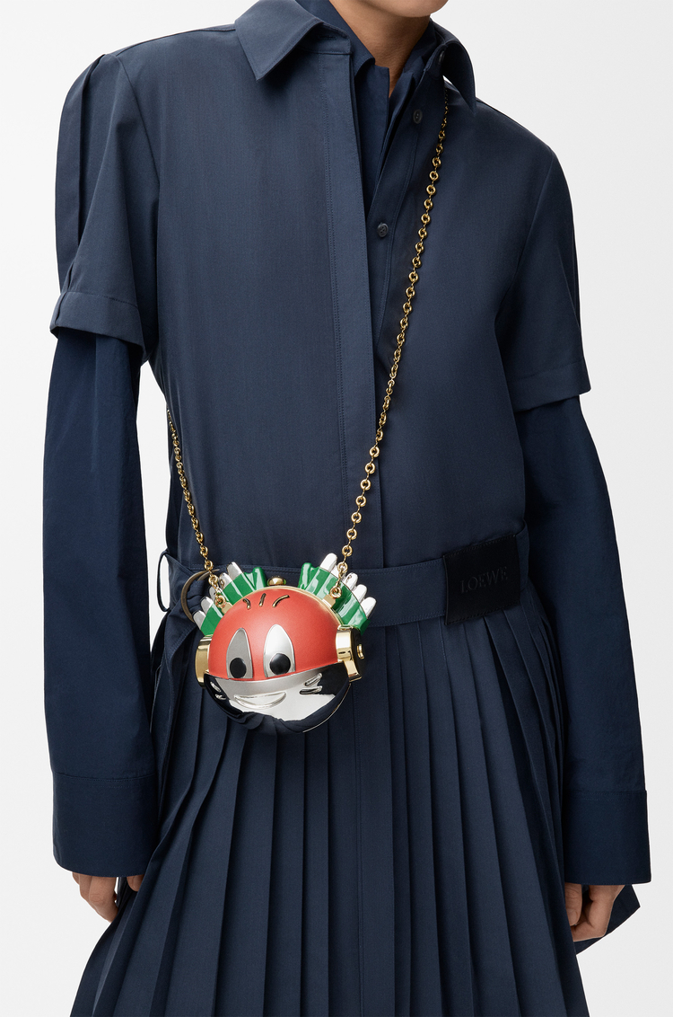 LOEWE Knight Cat clutch in metal and nappa lambskin Sunrise Orange