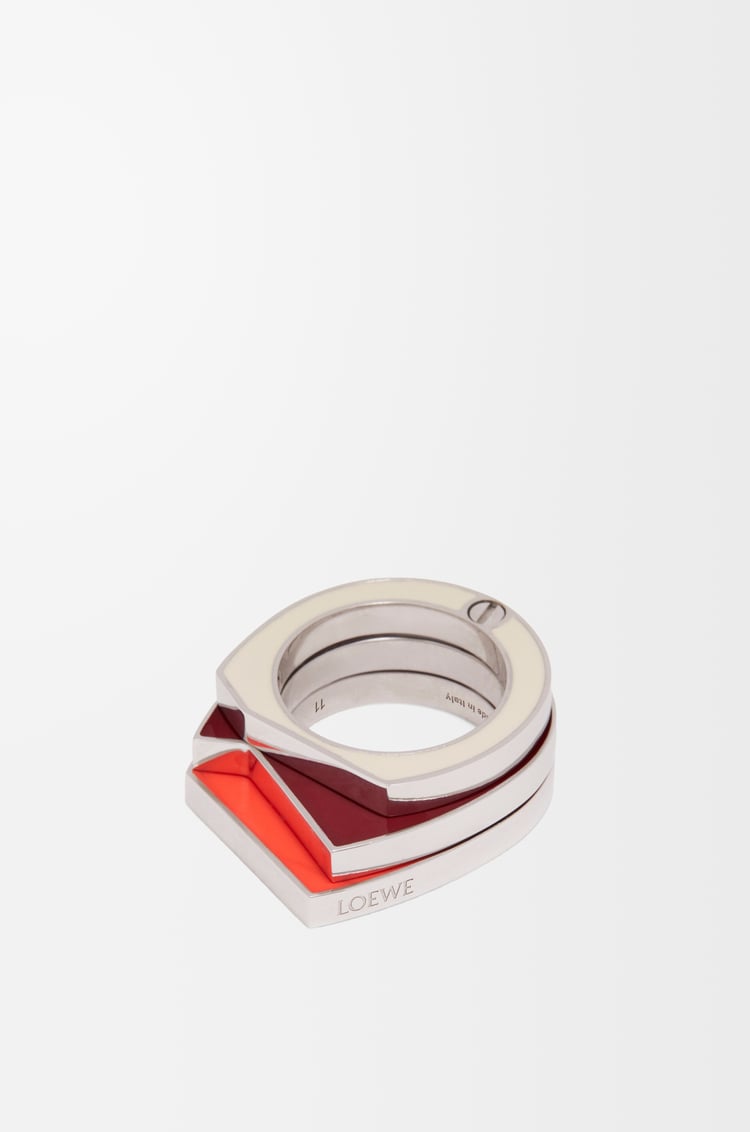 LOEWE Stacked pivot ring in sterling silver and enamel Silver/Burgundy/Ivory
