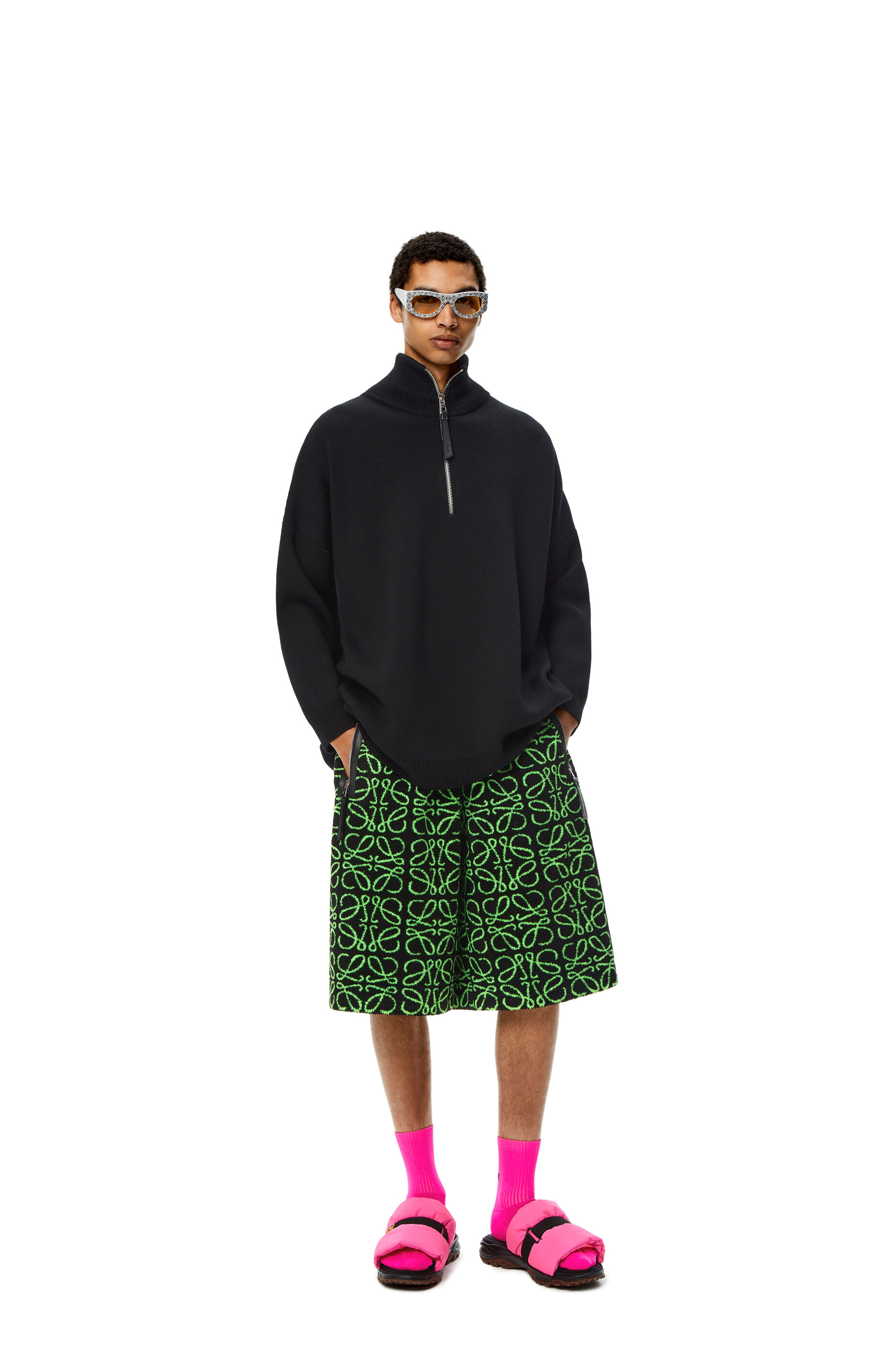 Bermuda shorts in Anagram jacquard fleece