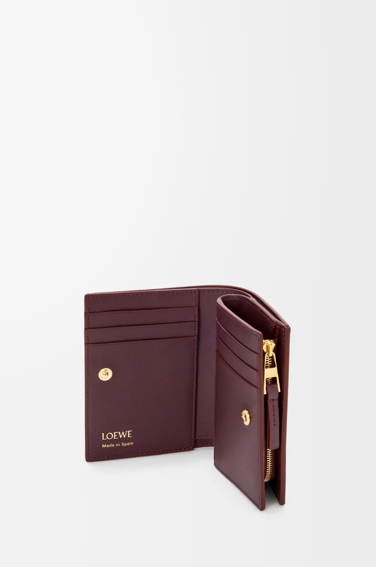 LOEWE Duet compact wallet in smooth and grained calfskin Dark Burgundy
