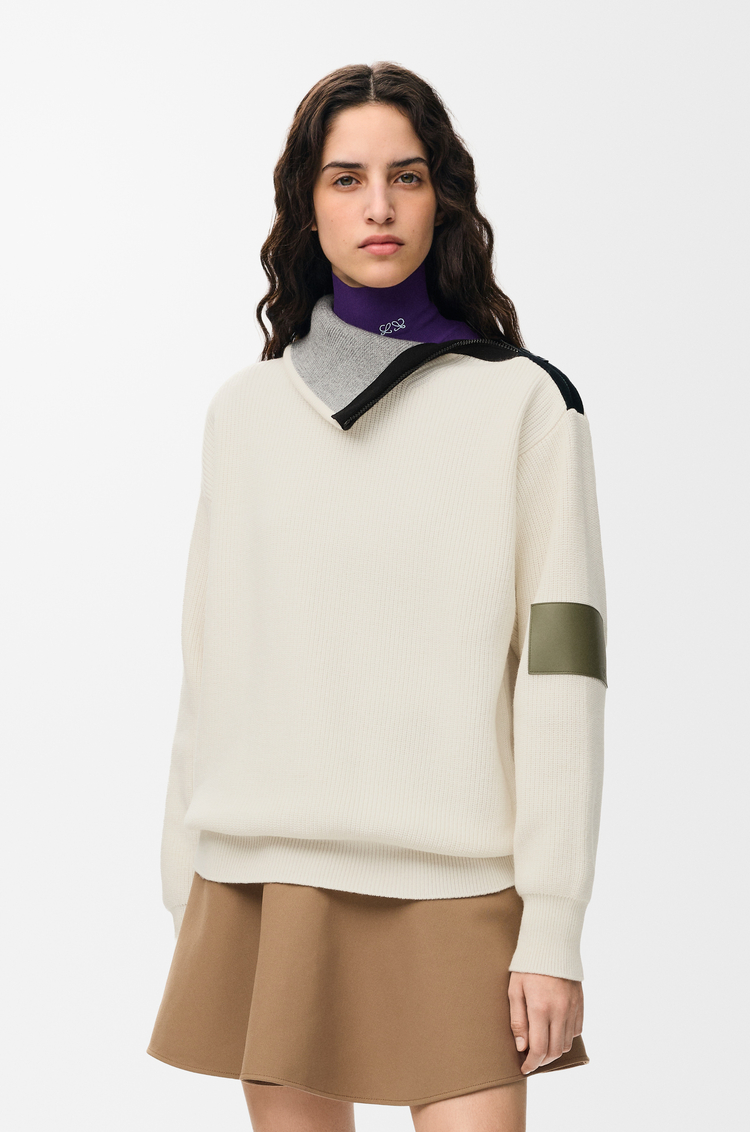 LOEWE Jersey con cremallera en lana Blanco