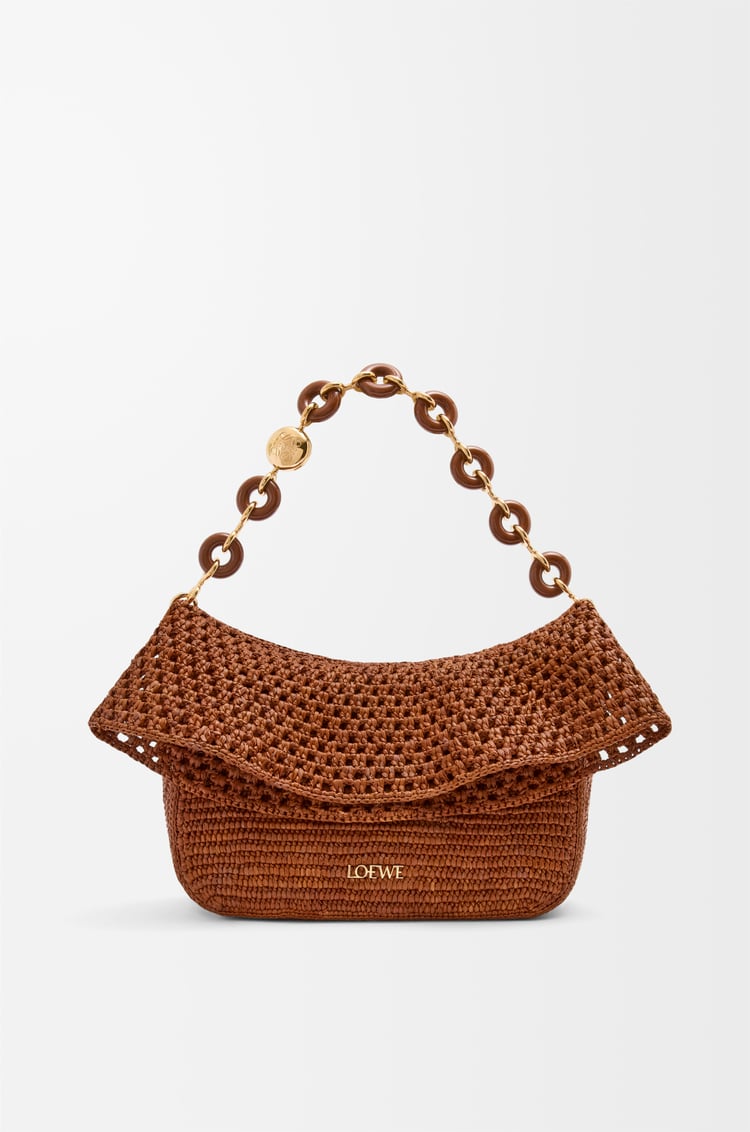 LOEWE Medium Ola bag in raffia and calfskin Honey Gold