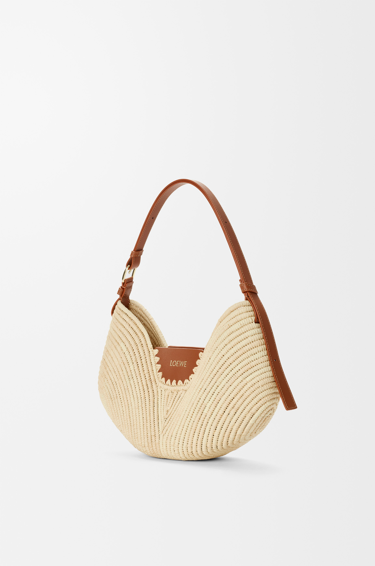 LOEWE Mittelgroße Loewe Swing Tasche aus Bast und Kalbsleder Natur/Tan