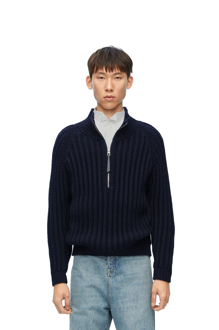 LOEWE Zip-up sweater in wool Navy Blue