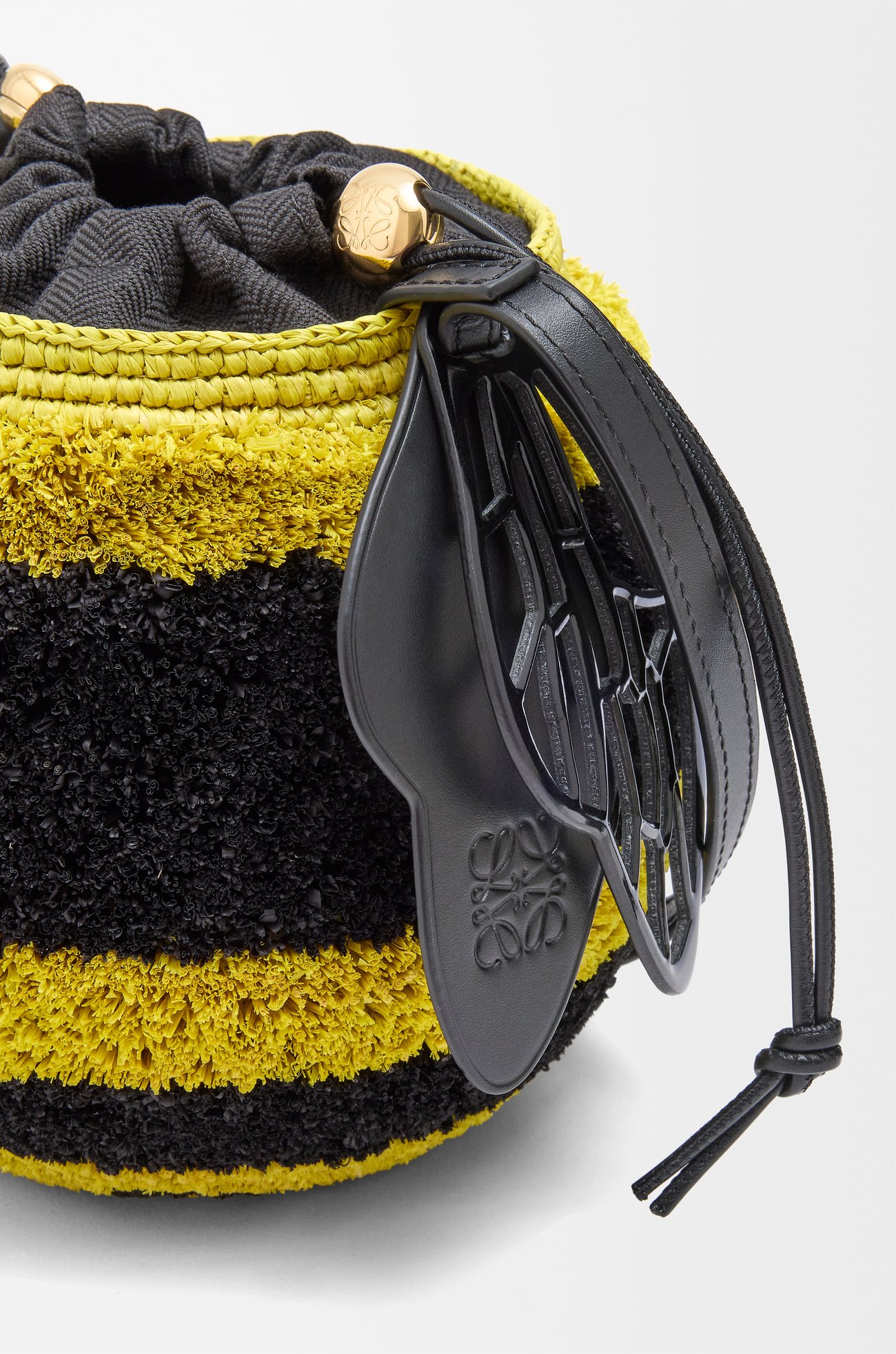LOEWE Bee basket in raffia and calfskin Yellow/Black