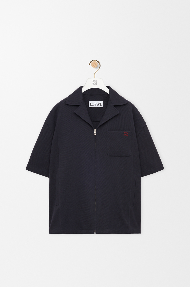 LOEWE Camisa de manga corta en lana Azul Marino Oscuro