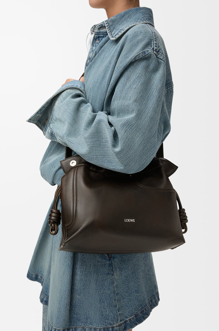 LOEWE Panta medium Flamenco clutch in shiny calfskin Vintage Brown