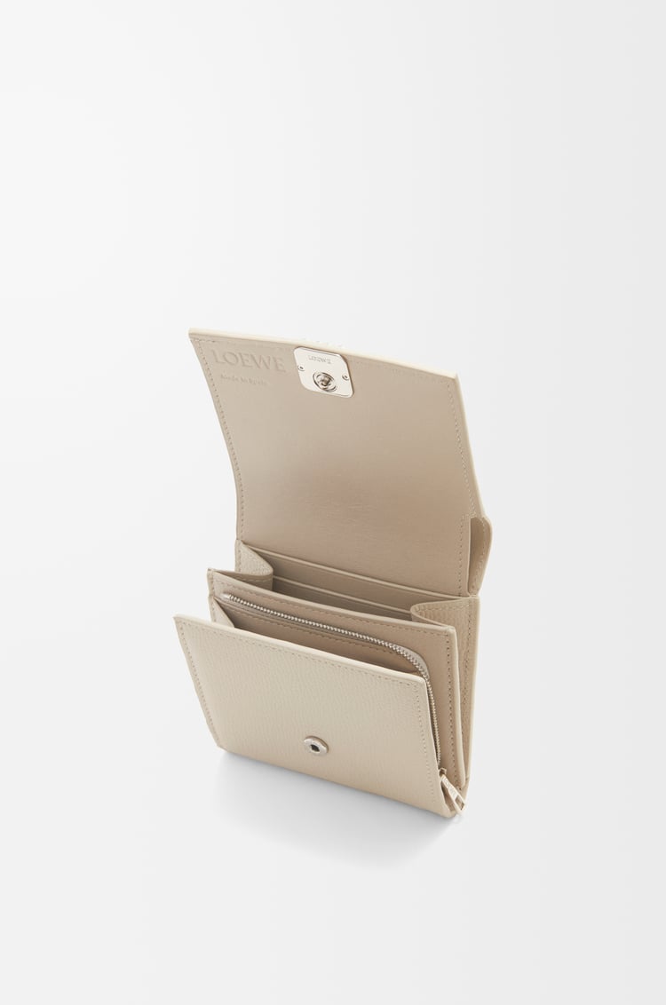 LOEWE Anagram compact flap wallet in pebble grained calfskin Light Ghost