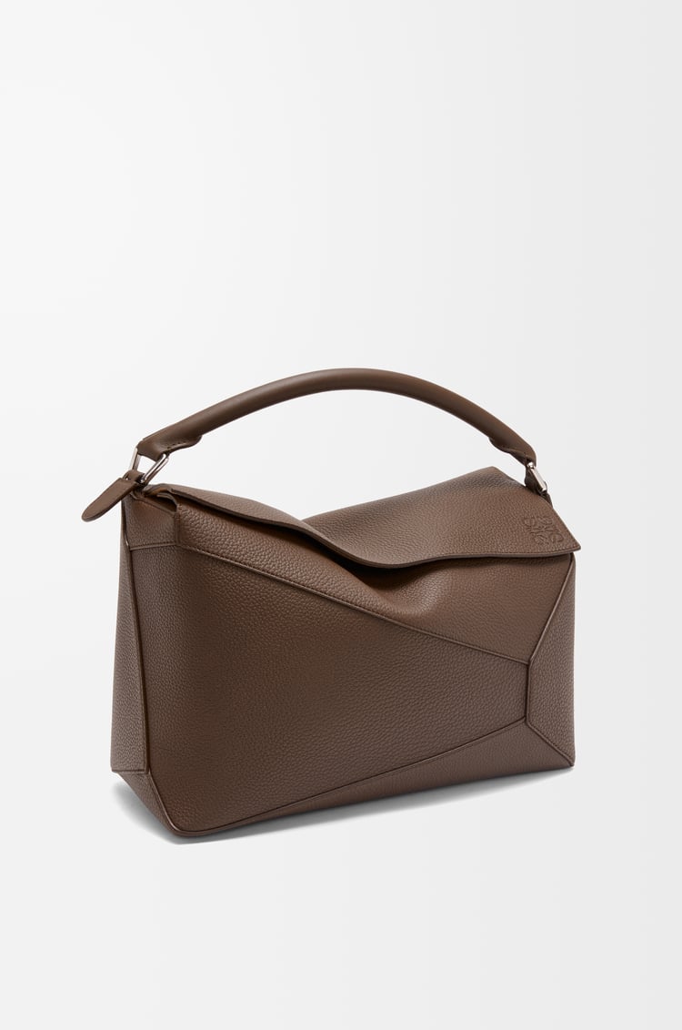 LOEWE Large Puzzle Edge bag in grained calfskin Dark Cigar