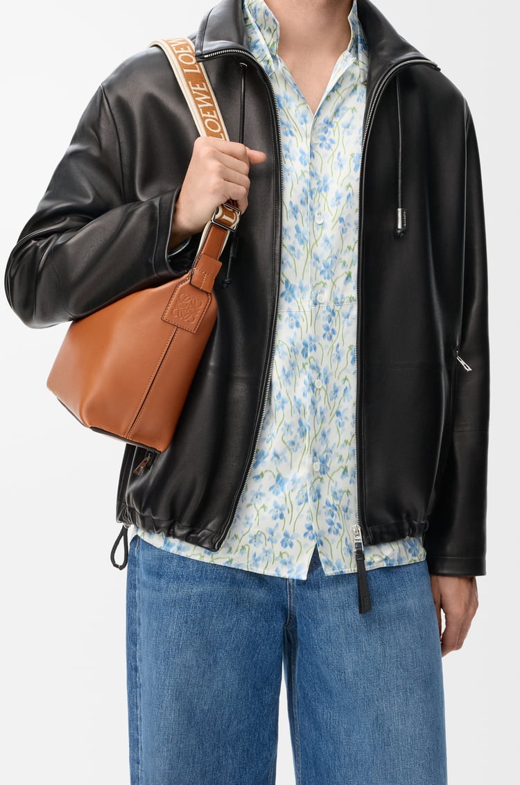 LOEWE Small Cubi crossbody bag in supple smooth calfskin and jacquard Tan