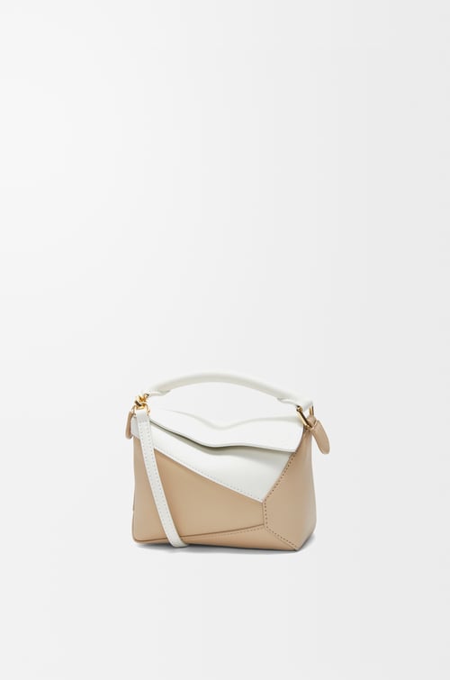 LOEWE Mini Puzzle bag in classic calfskin Soft White/Paper Craft