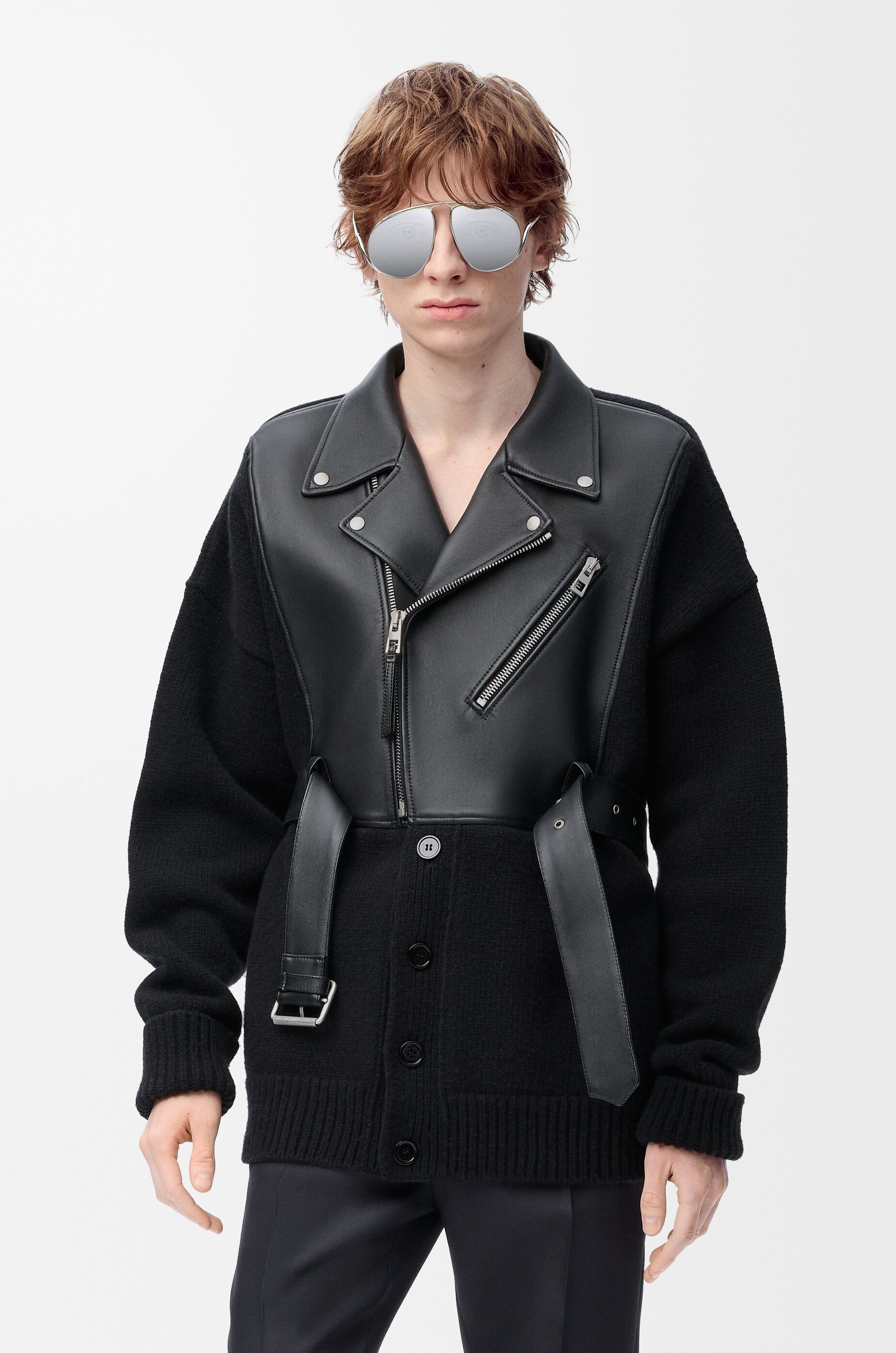 Hybrid cardigan in nappa lambskin and wool Black - LOEWE