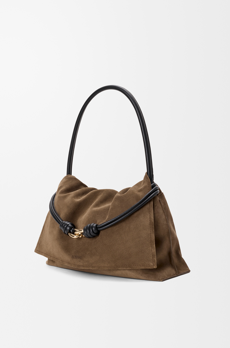 LOEWE Medium Flamenco Flap bag in suede Brownish Green/Black